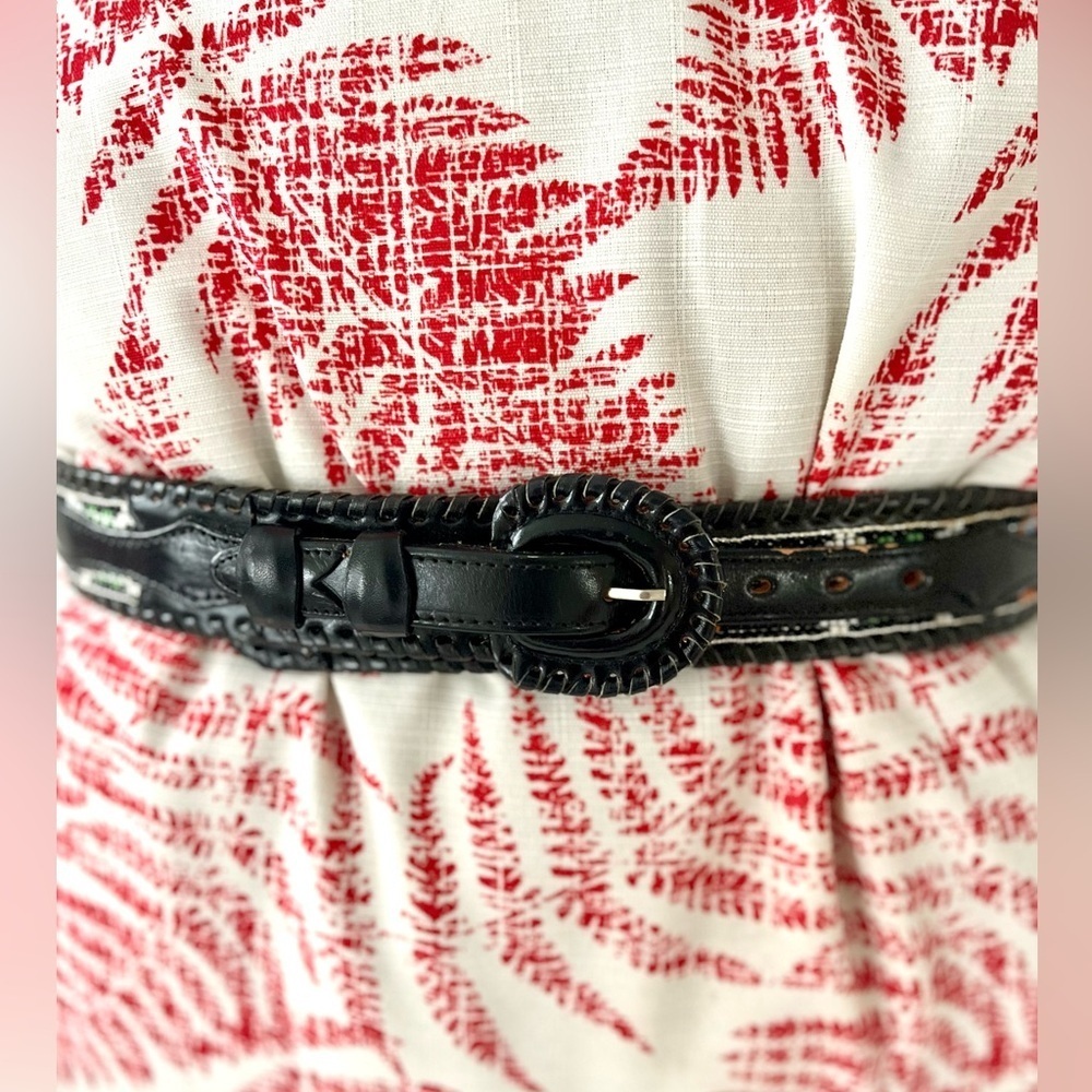 Vintage Belt Leather Beaded Native American Black MultiColor Size Small Navajo - Picture 2 of 9